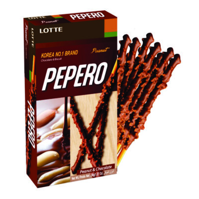 Pepero, sabor a chocolate y con trocitos de maní